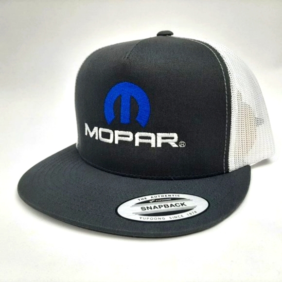 thepatriotspride.com Other - Mopar Flat Bill Mesh Snapback Hat Cap Gray & White Embroidered